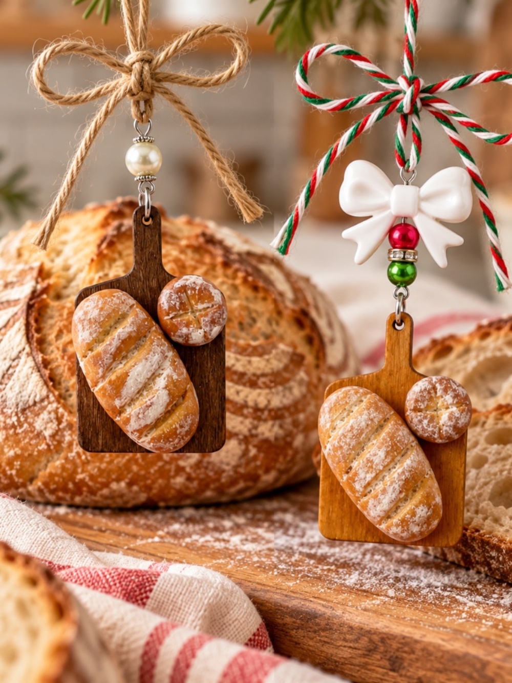 Sourdough Bread Ornament | Handmade Mini Bread Cutting Board, Bakery Christmas